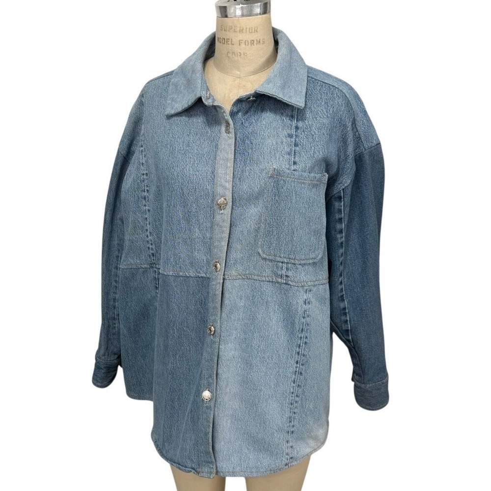 EB Denim Patchwork Denim Oversized Kate Shirt Jacket Womens M/L Made in USA